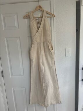 Anthropologie cream/ivory demi jumpsuit wide leg size 4